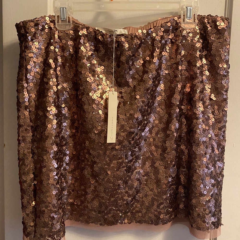 Copper/rose gold sequin skirt